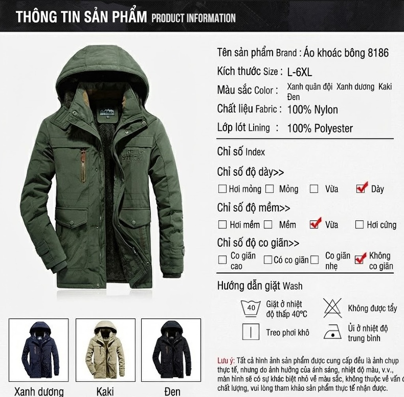 Áo khoác cotton quân sự nam mùa đông thu dáng rộng nhanh khô lót lông có mũ trùm đầu chi tiết 5