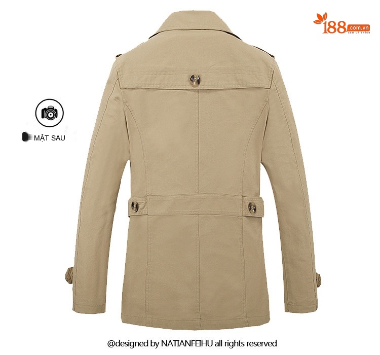Áo Khoác Gió Nam Dáng Dài Cotton Mỏng Phong Cách Hàn Quốc Màu Be, Xanh Navy, Xanh Rêu, Nâu chi tiết 8