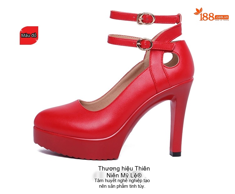 Giày Cao Gót Nữ Mũi Nhọn Quai Cài Da Bóng Chiều Cao Đế Khoảng 8cm Màu Đen, Trắng, Đỏ chi tiết 14