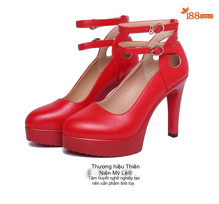Giày Cao Gót Nữ Mũi Nhọn Quai Cài Da Bóng Chiều Cao Đế Khoảng 8cm Màu Đen, Trắng, Đỏ chi tiết 15