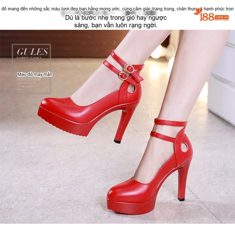 Giày Cao Gót Nữ Mũi Nhọn Quai Cài Da Bóng Chiều Cao Đế Khoảng 8cm Màu Đen, Trắng, Đỏ chi tiết 9