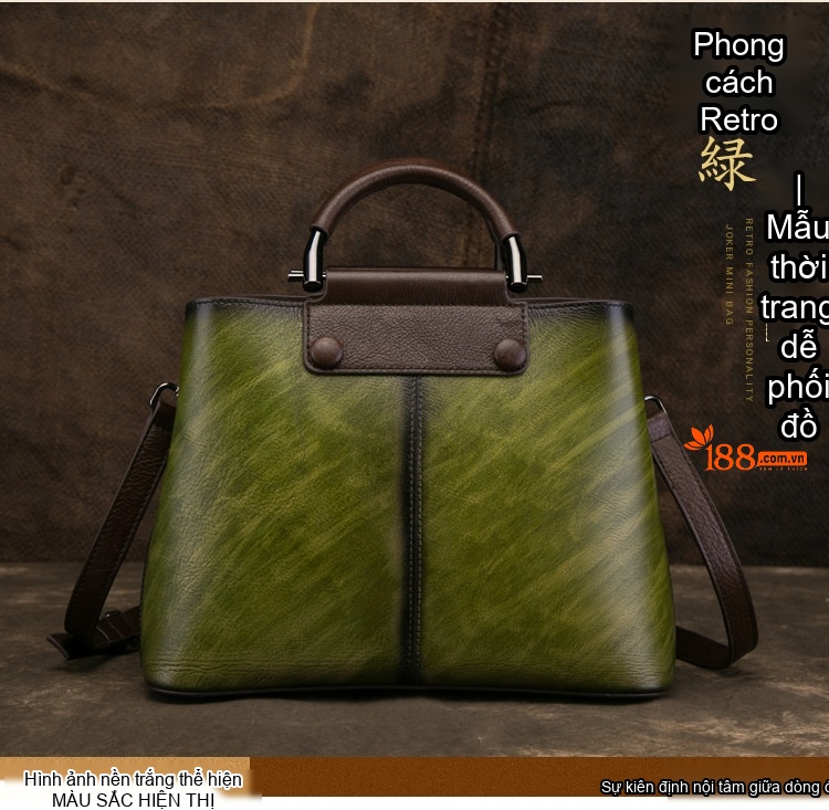 Túi Xách Nữ Da Bò Thủ Công Dập Hoa Phong Cách Retro Sức Chứa Lớn Đeo Chéo Màu Đỏ, Xám, Nâu, Xanh... chi tiết 6