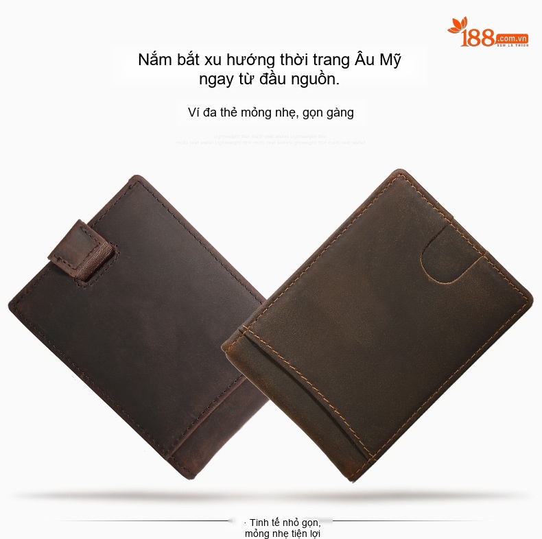 Ví Nam Da Bò Sáp Retro Đựng Thẻ Kéo Rút Chống RFID Màu Nâu chi tiết 2