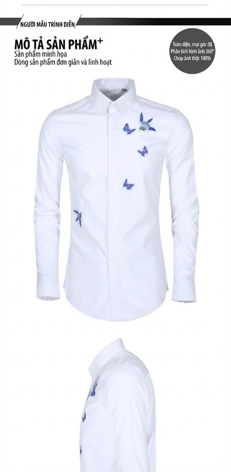 Áo Sơ Mi Nam Cotton Dài Tay Thêu Hoa 3D Chống Nhăn Màu Trắng, Đen chi tiết 5