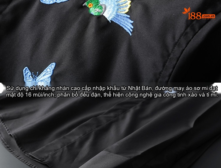 Áo Sơ Mi Nam Cotton Dài Tay Thêu Hoa 3D Chống Nhăn Màu Trắng, Đen chi tiết 11