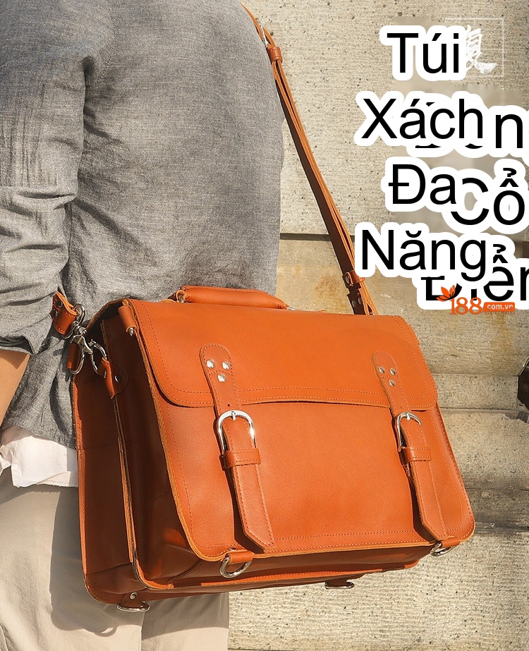 Cặp Túi Đeo Chéo Nam Da Thật Vintage Chống Mòn, Chống Nước, Sức Chứa Lớn Màu Nâu chi tiết 1