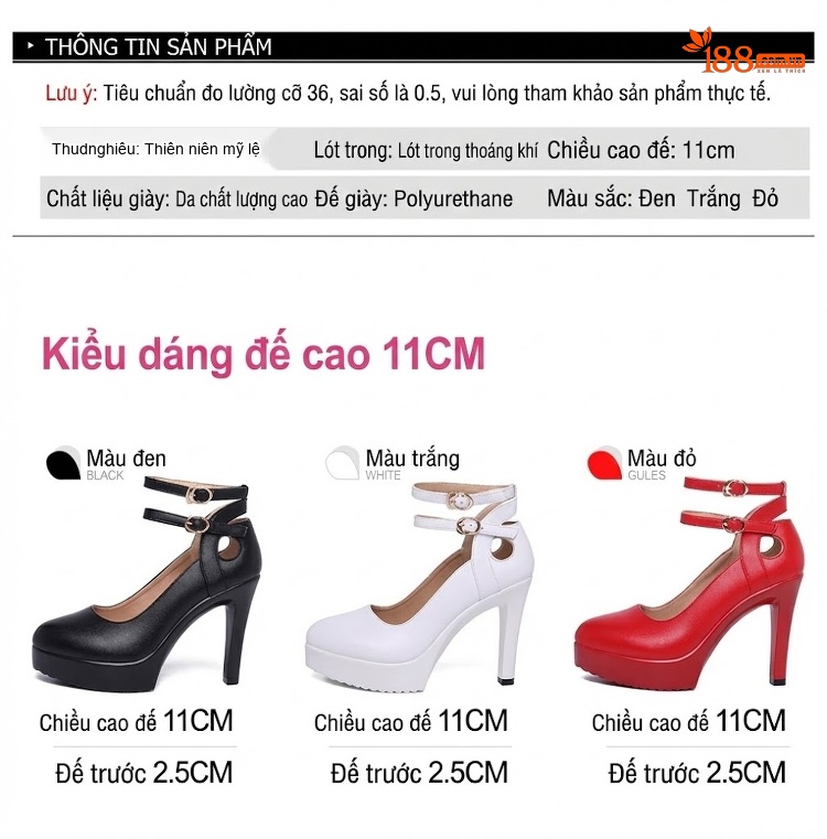 Giày Cao Gót Nữ Mũi Nhọn Quai Cài Da Bóng Chiều Cao Đế Khoảng 8cm Màu Đen, Trắng, Đỏ chi tiết 1