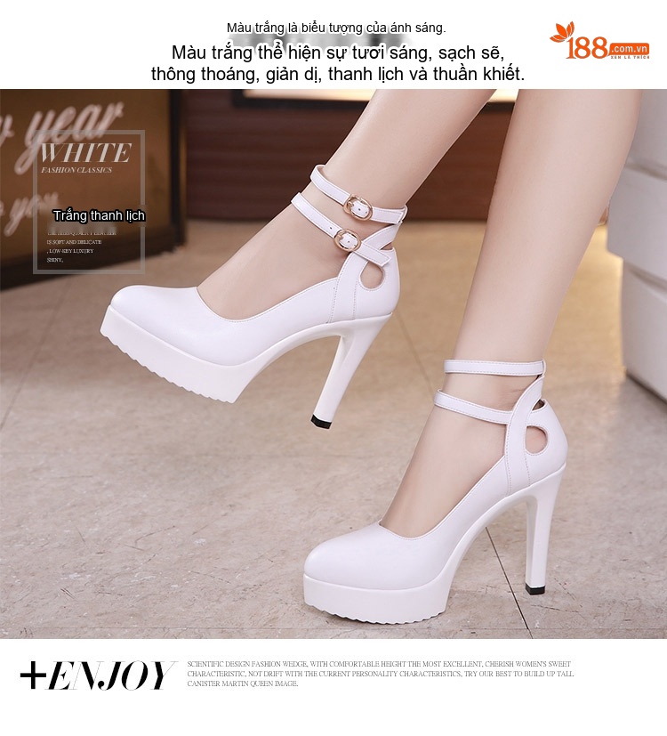 Giày Cao Gót Nữ Mũi Nhọn Quai Cài Da Bóng Chiều Cao Đế Khoảng 8cm Màu Đen, Trắng, Đỏ chi tiết 10