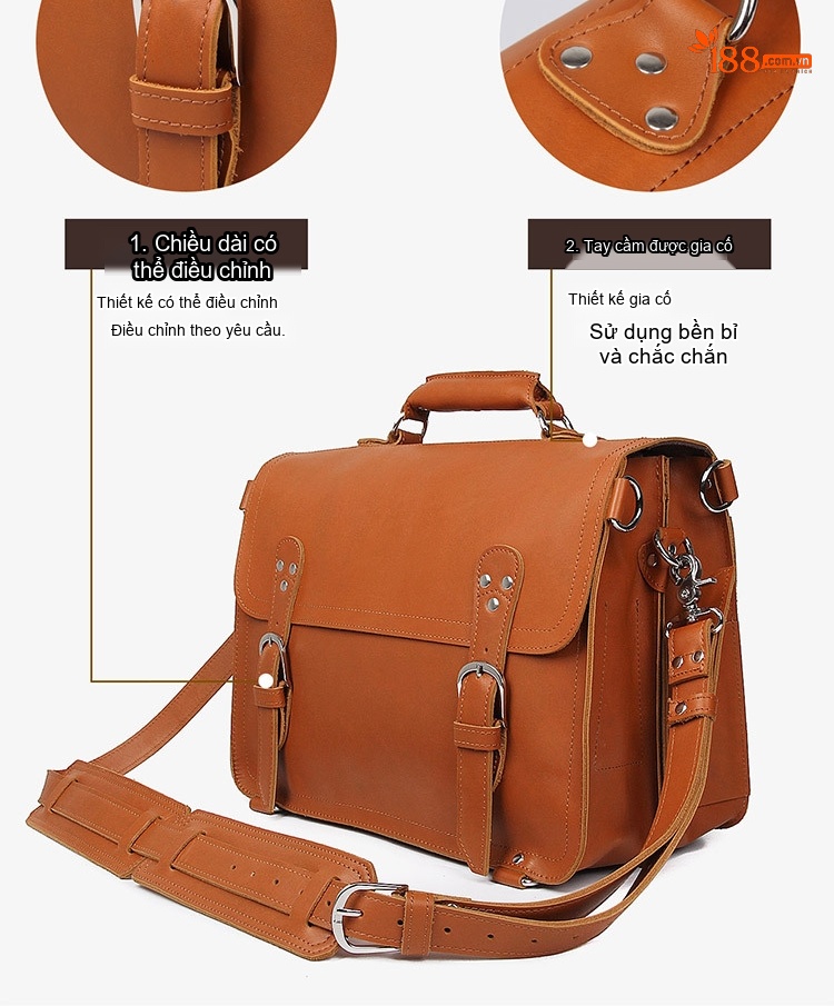Cặp Túi Đeo Chéo Nam Da Thật Vintage Chống Mòn, Chống Nước, Sức Chứa Lớn Màu Nâu chi tiết 7