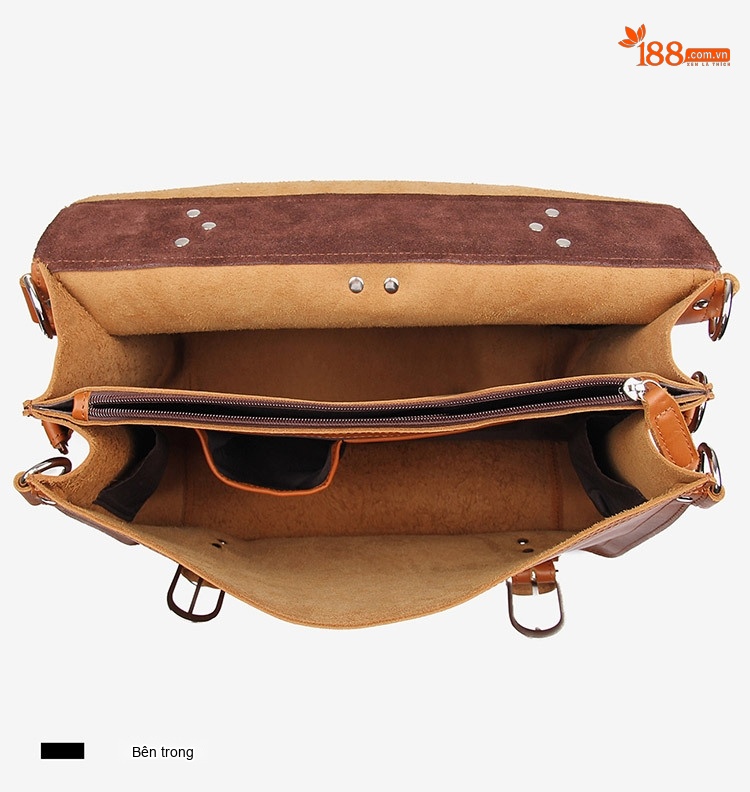 Cặp Túi Đeo Chéo Nam Da Thật Vintage Chống Mòn, Chống Nước, Sức Chứa Lớn Màu Nâu chi tiết 16