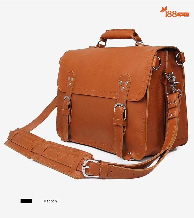 Cặp Túi Đeo Chéo Nam Da Thật Vintage Chống Mòn, Chống Nước, Sức Chứa Lớn Màu Nâu chi tiết 12