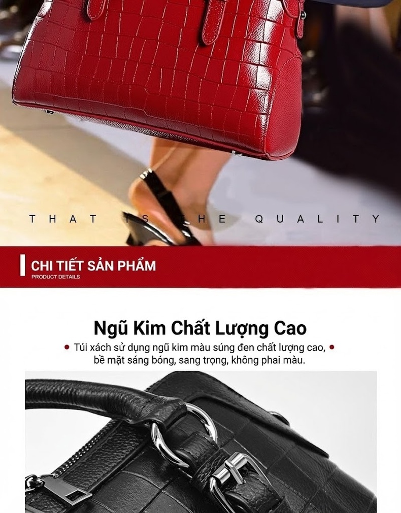 Túi Xách Nữ Da Thật Vân Cá Sấu Dáng Búp Bê Đeo Vai/Đeo Chéo Màu Đen, Đỏ, Xanh Lá... chi tiết 22
