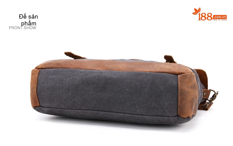 Túi Đeo Vai Nam Da Thật Vải Canvas Túi Đựng Laptop Công Sở Màu Xám, Nâu chi tiết 12