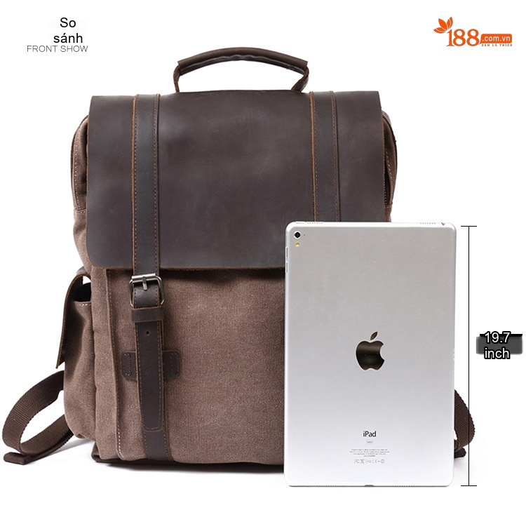 Balo Canvas Phối Da Mờ Du Lịch Phong Cách Vintage chi tiết 14