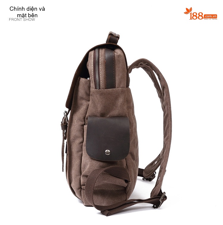 Balo Canvas Phối Da Mờ Du Lịch Phong Cách Vintage chi tiết 12