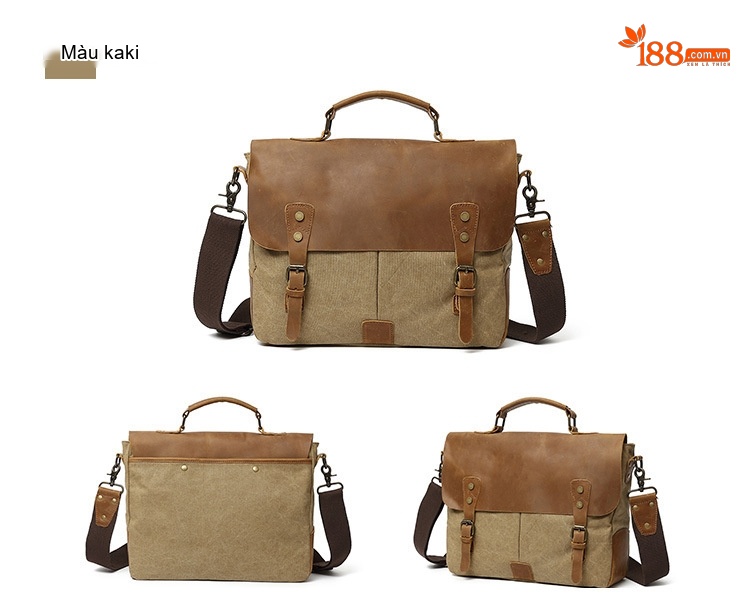Túi Đeo Chéo Nam Nữ Vải Canvas Kiểu Dáng Postman Thiết Kế Du Lịch, Chụp Ảnh Màu Nâu, Xanh Lá, Xám, Xanh Dương... chi tiết 9