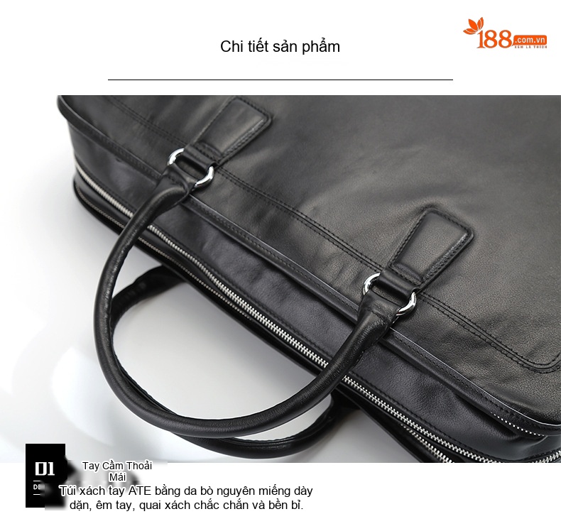 Túi Xách Tay Laptop Nam Da Bò Công Sở Đựng Tài Liệu 17 inch Màu Đen chi tiết 15