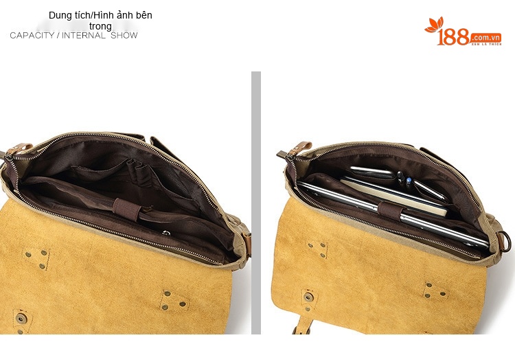 Túi Đeo Chéo Nam Nữ Vải Canvas Kiểu Dáng Postman Thiết Kế Du Lịch, Chụp Ảnh Màu Nâu, Xanh Lá, Xám, Xanh Dương... chi tiết 11