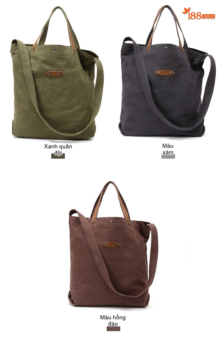 Túi Vải Canvas Khóa Cài Dáng Tote Vintage Đeo Vai, Xách Tay, Đeo Chéo Màu Đen, Kem, Xanh, Nâu... chi tiết 5