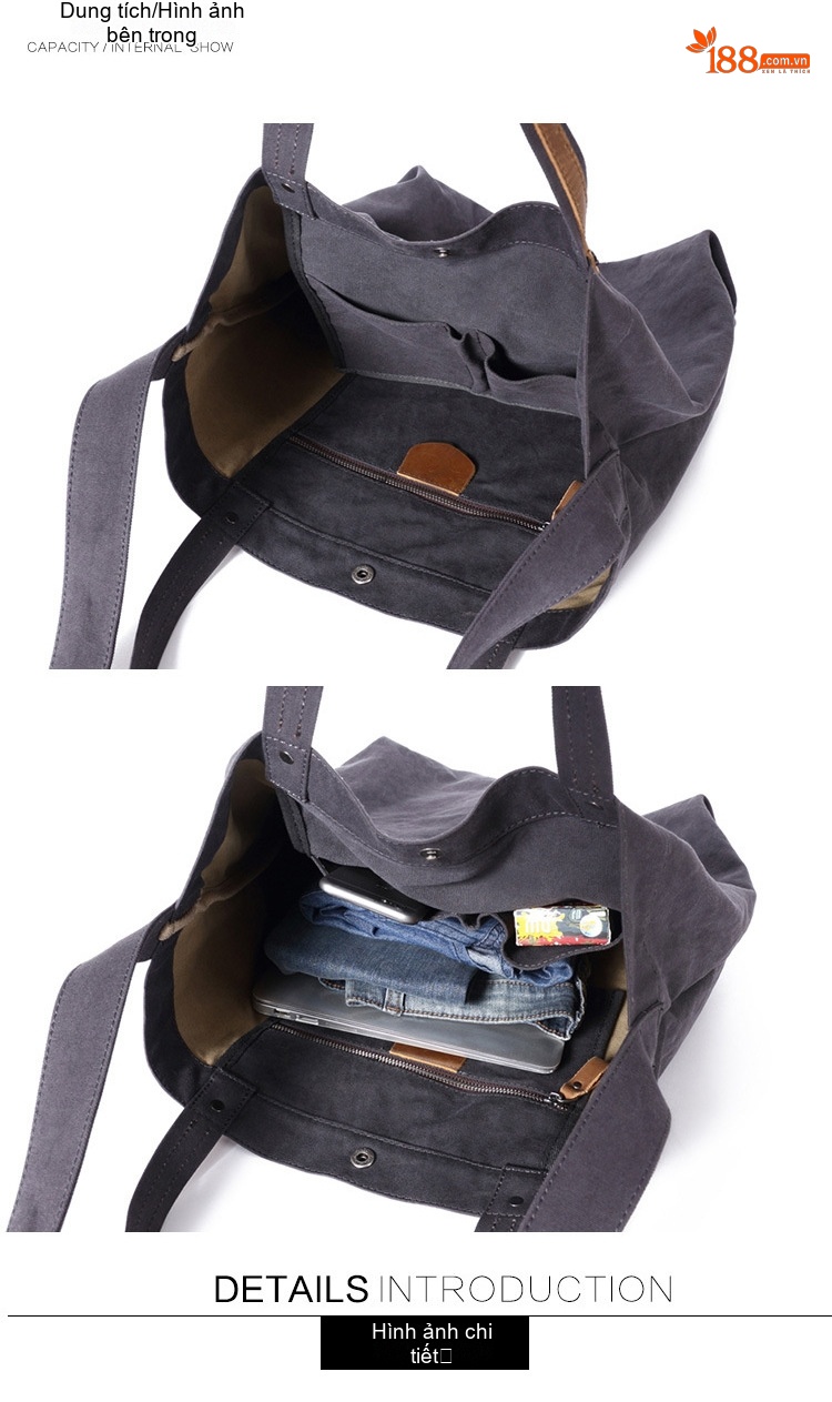 Túi Vải Canvas Khóa Cài Dáng Tote Vintage Đeo Vai, Xách Tay, Đeo Chéo Màu Đen, Kem, Xanh, Nâu... chi tiết 14