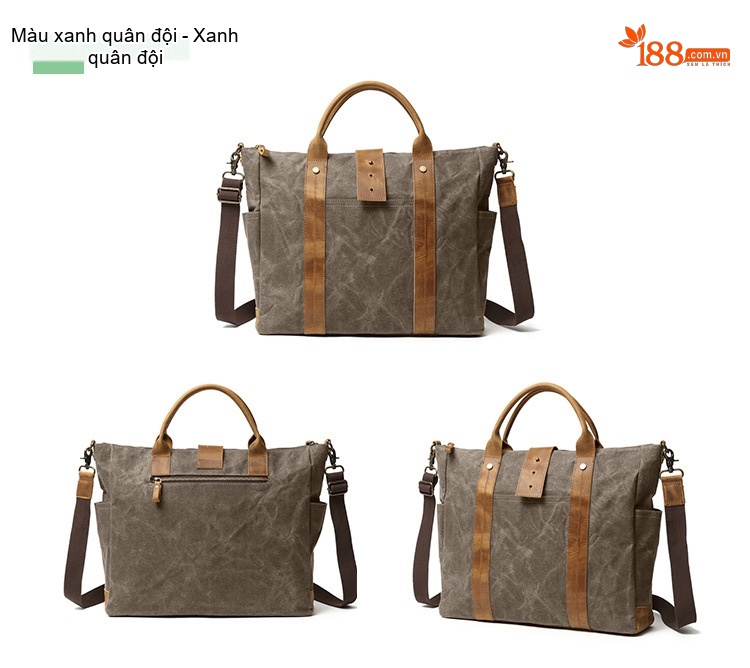 Túi Đeo Chéo/Xách Tay Nam Vải Canvas Chống Thấm Nước Dầu Sáp Đựng Laptop Công Sở Màu Nâu chi tiết 8