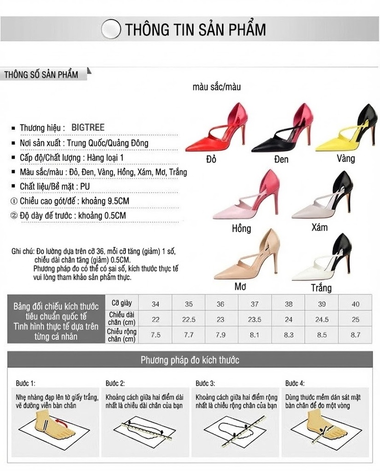 Giày Cao Gót Nữ Mũi Nhọn Hở Bên Quai Chữ T Chiều Cao Đế Khoảng 7cm Màu Đen, Hồng, Trắng, Nâu... chi tiết 1
