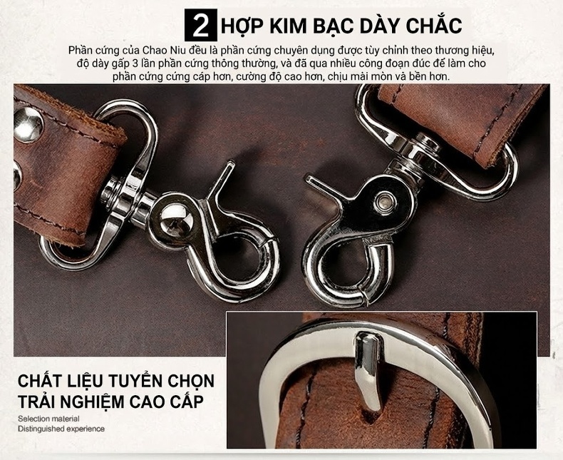 Túi Đeo Vai/Đeo Chéo/Xách Tay Nam Da Thật Phong Cách Âu Mỹ Màu Nâu chi tiết 19