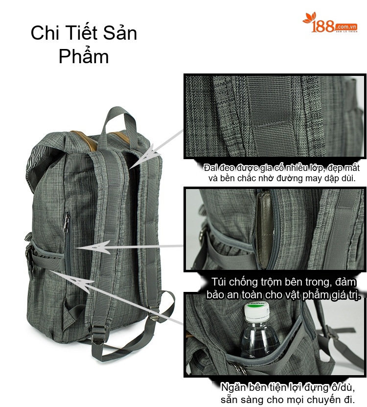 Balo Vải Oxford Chống Nước Nam Ba Lô Du Lịch Laptop Chống Mài Mòn Màu Nâu, Xám, Xanh... chi tiết 8