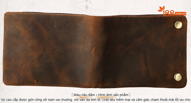 Ví Nam Da Thật Khóa Kéo Gập Đôi Phong Cách Retro Màu Nâu chi tiết 12