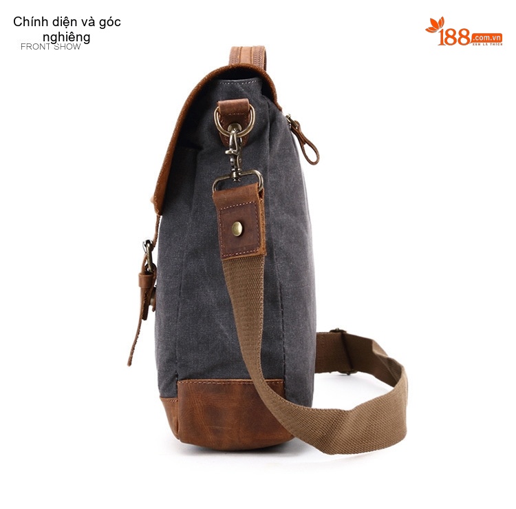 Túi Đeo Vai Nam Da Thật Vải Canvas Túi Đựng Laptop Công Sở Màu Xám, Nâu chi tiết 11