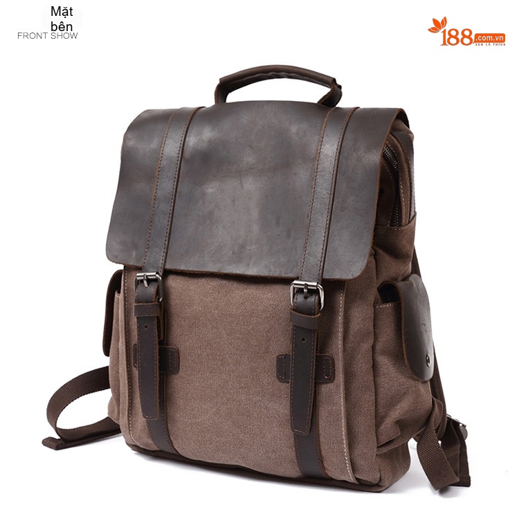 Balo Canvas Phối Da Mờ Du Lịch Phong Cách Vintage chi tiết 11
