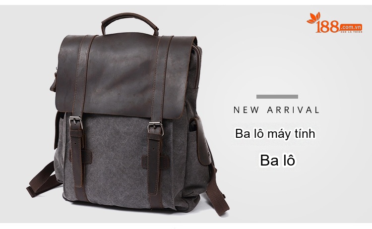 Balo Canvas Phối Da Mờ Du Lịch Phong Cách Vintage chi tiết 3