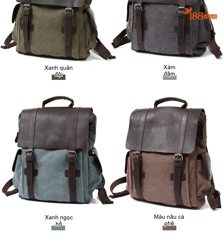 Balo Canvas Phối Da Mờ Du Lịch Phong Cách Vintage chi tiết 6