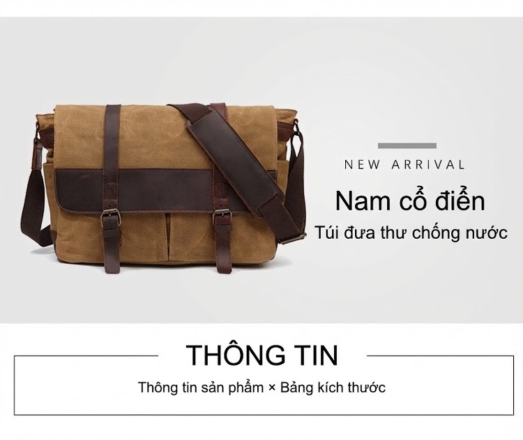 Túi Đeo Vai Vải Canvas Nam Nữ Kiểu Dáng Túi Đưa Thư, Túi Máy Ảnh Màu Nâu, Xanh Rêu, Xám, Đen... chi tiết 2