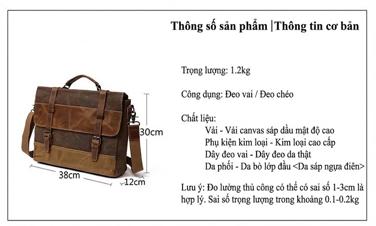 Túi Đeo Vai Nam Vải Canvas Đựng Laptop Công Sở Màu Nâu, Đen, Xám... chi tiết 3