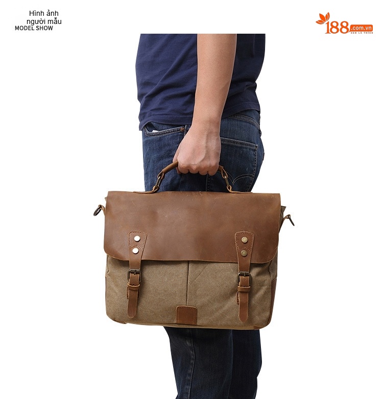 Túi Đeo Chéo Nam Nữ Vải Canvas Kiểu Dáng Postman Thiết Kế Du Lịch, Chụp Ảnh Màu Nâu, Xanh Lá, Xám, Xanh Dương... chi tiết 10