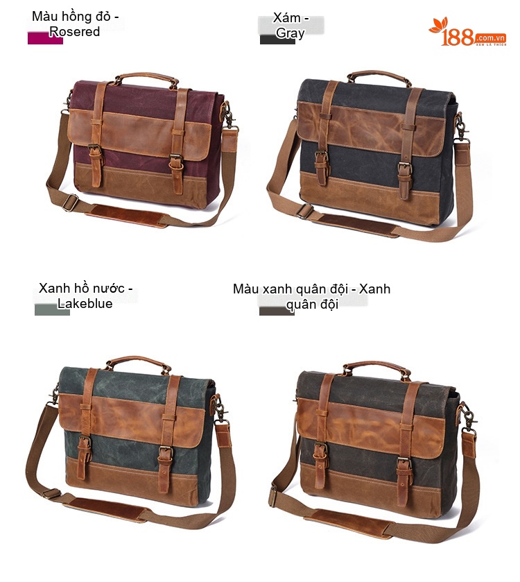 Túi Đeo Vai Nam Vải Canvas Đựng Laptop Công Sở Màu Nâu, Đen, Xám... chi tiết 5