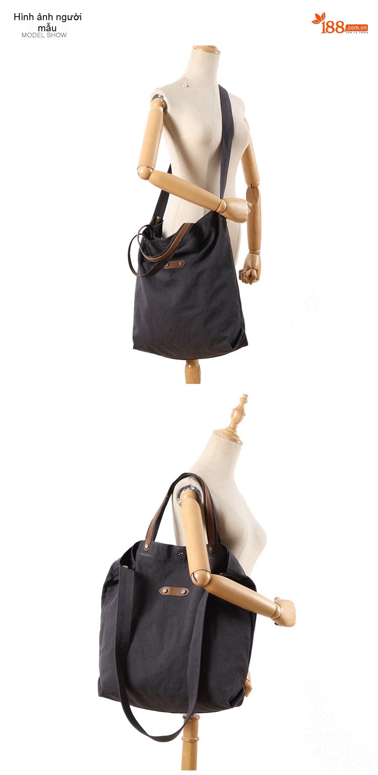 Túi Vải Canvas Khóa Cài Dáng Tote Vintage Đeo Vai, Xách Tay, Đeo Chéo Màu Đen, Kem, Xanh, Nâu... chi tiết 13