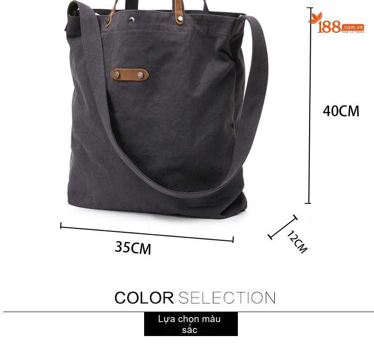 Túi Vải Canvas Khóa Cài Dáng Tote Vintage Đeo Vai, Xách Tay, Đeo Chéo Màu Đen, Kem, Xanh, Nâu... chi tiết 4