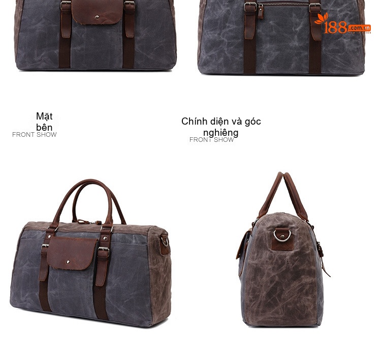 Túi Du Lịch Vải Canvas Dầu Sáp Chống Thấm Nước Đeo Chéo Vai Nam Nữ Sức Chứa Lớn Màu Xám, Nâu, Đen, Xanh... chi tiết 7