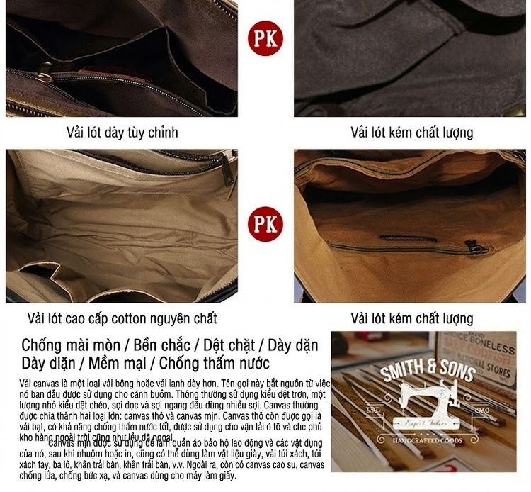Túi Du Lịch Vải Canvas Dầu Sáp Chống Thấm Nước Đeo Chéo Vai Nam Nữ Sức Chứa Lớn Màu Xám, Nâu, Đen, Xanh... chi tiết 12
