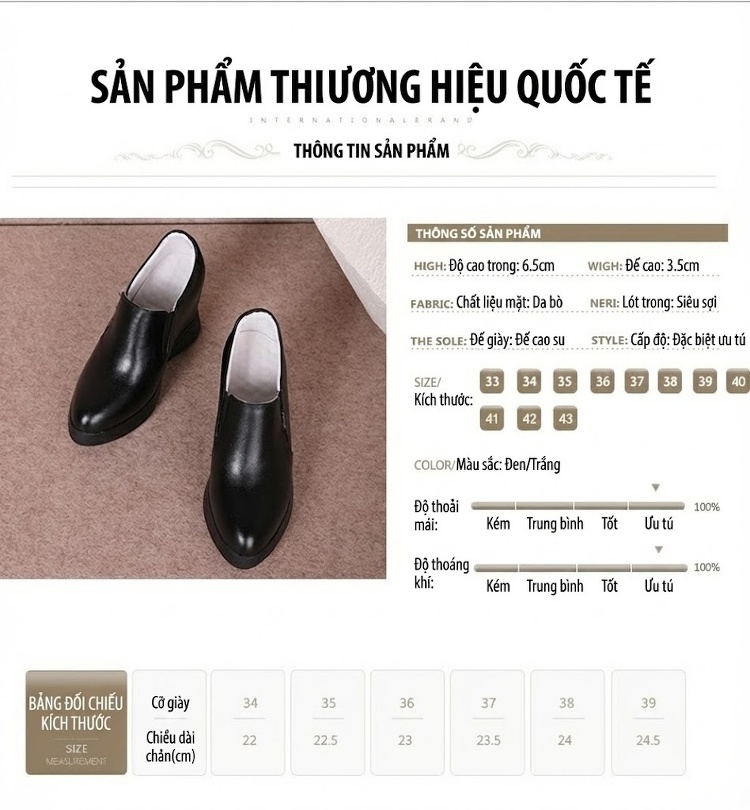 Giày Thể Thao Nữ Đế Xuồng Da Bóng Chiều Cao Đế Khoảng 5cm Màu Đen, Trắng chi tiết 18