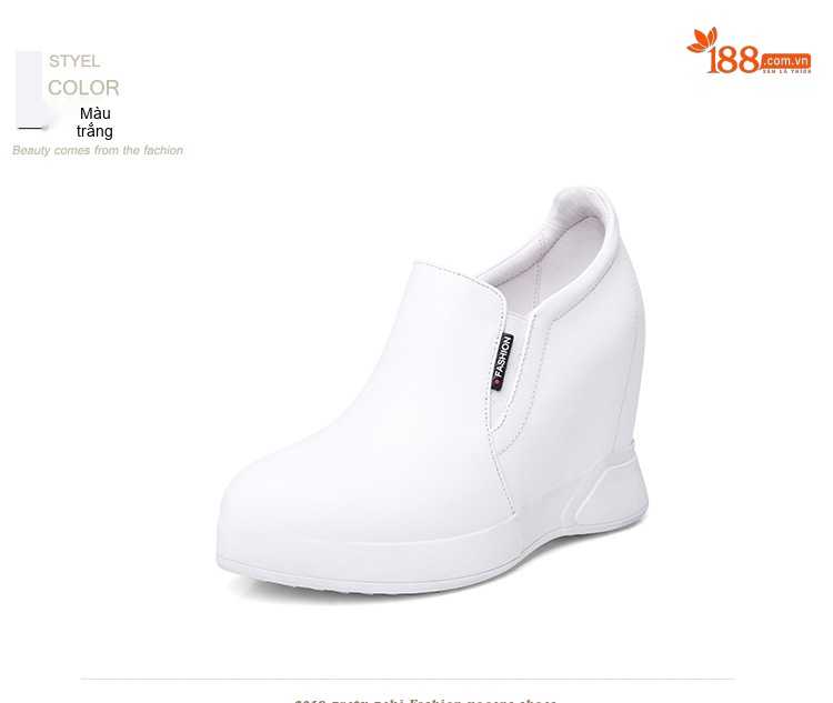 Giày Thể Thao Nữ Đế Xuồng Da Bóng Chiều Cao Đế Khoảng 5cm Màu Đen, Trắng chi tiết 15