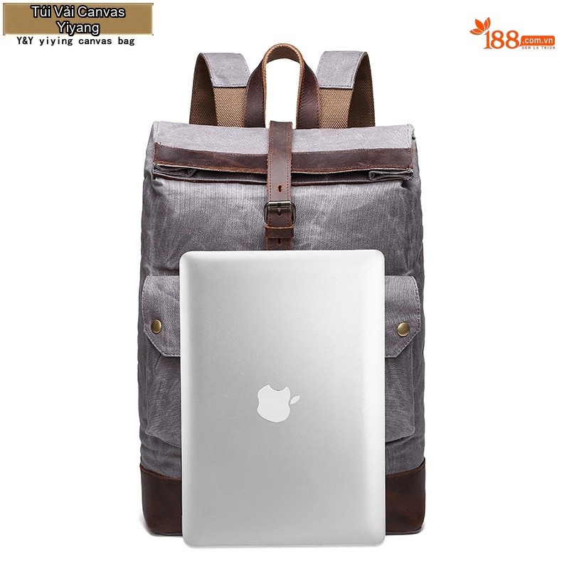 Balo Đeo Vai Vải Canvas Dầu Sáp Chống Nước Phối Da Thật Sức Chứa Lớn Màu Xám, Be, Xanh Rêu, Đen