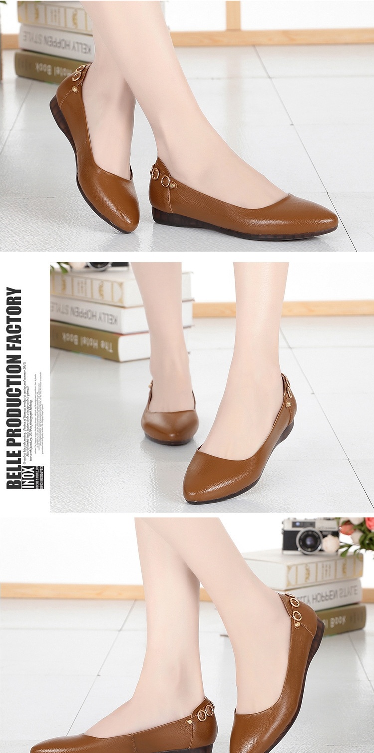 Giày Búp Bê Nữ Da Mềm Chiều Cao Đế Khoảng 1cm Màu Be, Nâu, Đen chi tiết 12