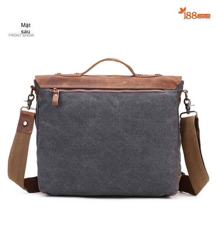 Túi Đeo Vai Nam Da Thật Vải Canvas Túi Đựng Laptop Công Sở Màu Xám, Nâu chi tiết 9