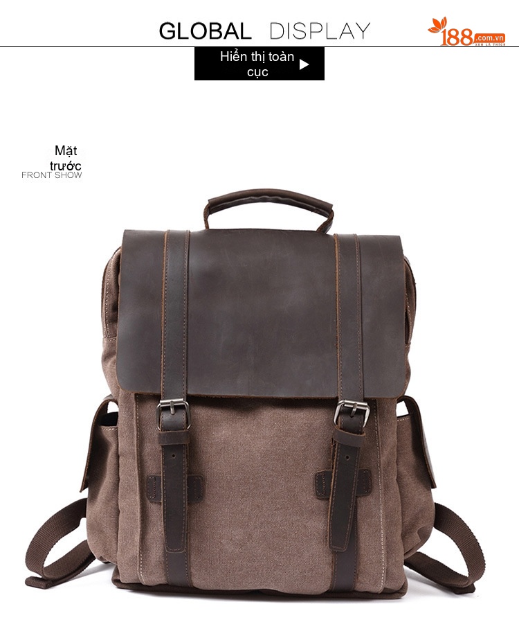 Balo Canvas Phối Da Mờ Du Lịch Phong Cách Vintage chi tiết 9