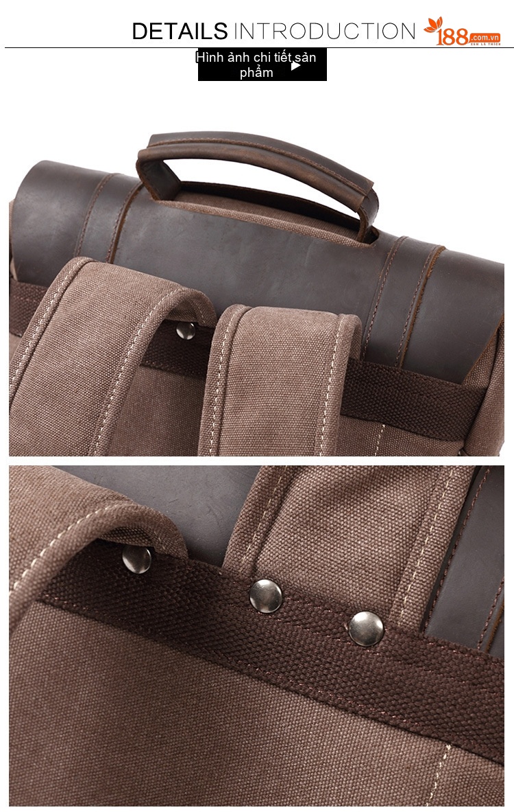 Balo Canvas Phối Da Mờ Du Lịch Phong Cách Vintage chi tiết 17