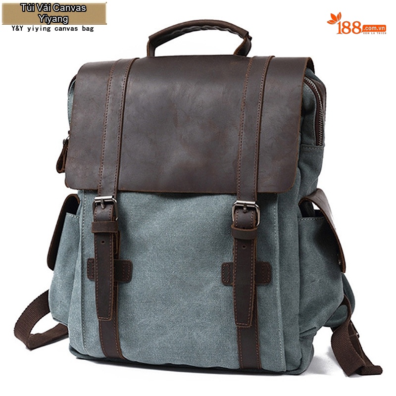 Balo Canvas Phối Da Mờ Du Lịch Phong Cách Vintage