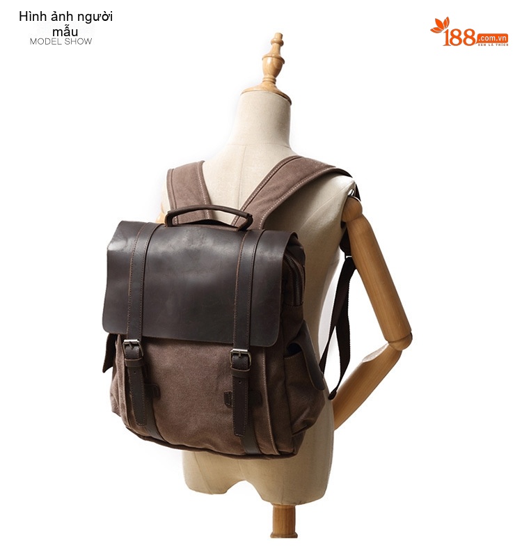 Balo Canvas Phối Da Mờ Du Lịch Phong Cách Vintage chi tiết 15